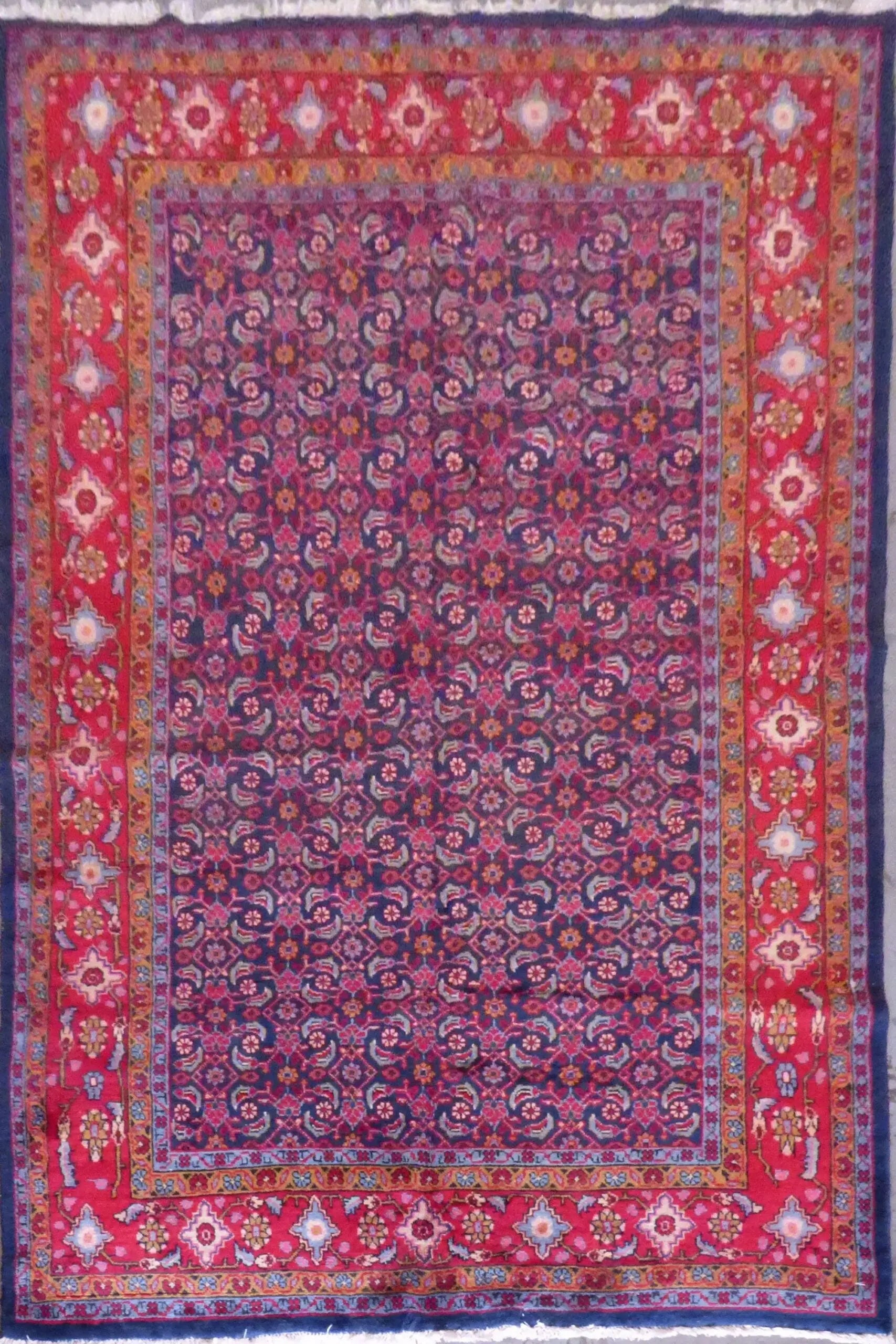 Antique Hand Knotted Persian Tabriz Rugs, Wool & Cotton, Blue, 10'7" X 7', Panr02466 (Red : 10582)